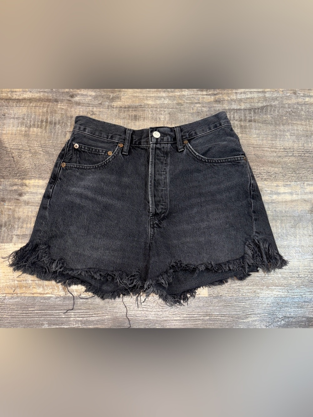 Agolde Black Distressed Frayed Hem Denim Shorts size 27